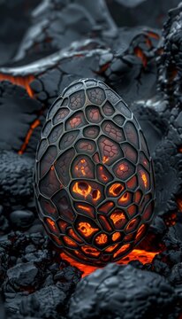 Intricate dragon egg in volcanic pit  a fusion of medievalpunk and etam cru s artistic influence