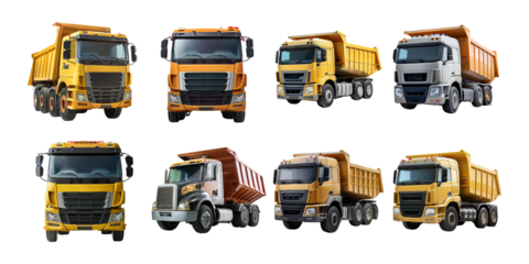 Variety of Dump Trucks, PNG collection, set bundle, isolate on transparent or white background