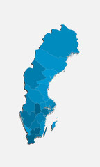 Fototapeta premium Vector map country Sweden divided on regions