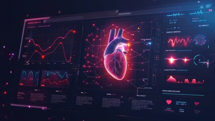 Futuristic medical dashboard with ai visualization of human heart and brain