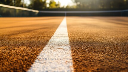 A tennis court's service line, outdoor setting with crisp morning shadows, Classic style
