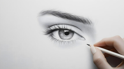 Hand and Pencil Sketching a Face: Artistic Process of Drawing and Portrait Creation