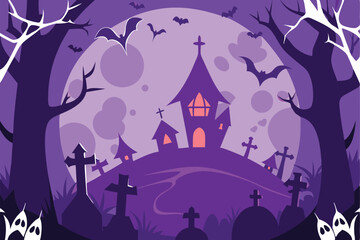 Spooky Haunted House Halloween Night Scene