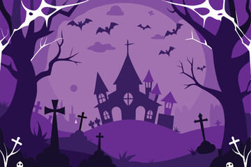 Purple Halloween Haunted House Cemetery Landscape