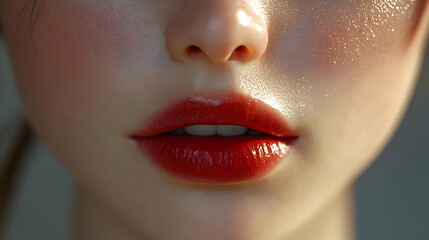 Naklejka premium Glossy Red Lips Close Up Illustration