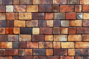 Colorful textured brick wall pattern with varying shades of red and brown in a rustic design