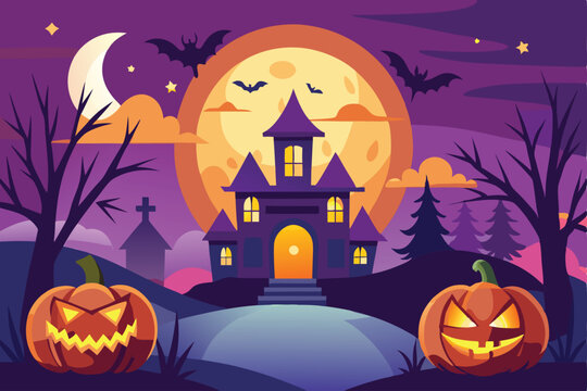 Spooky Halloween Night Haunted Mansion Scene