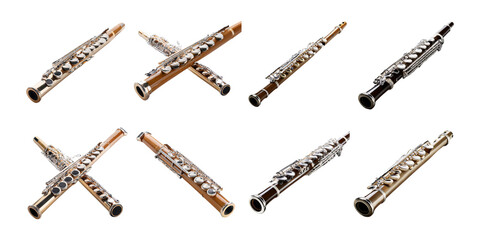 Elegant Flutes Displayed in Various Angles, PNG collection, set bundle, isolate on transparent or white background