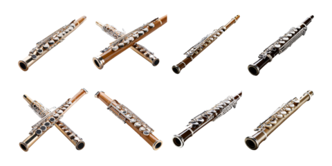Elegant Flutes Displayed in Various Angles, PNG collection, set bundle, isolate on transparent or white background