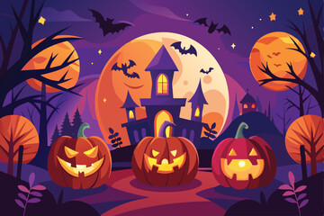 Spooky Halloween Night Scene with JackoLanterns