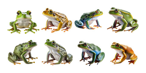 Colorful Frogs Collection, PNG collection, set bundle, isolate on transparent or white background