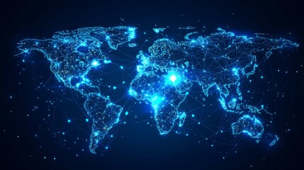 A glowing blue digital representation of the world's interconnectedness.