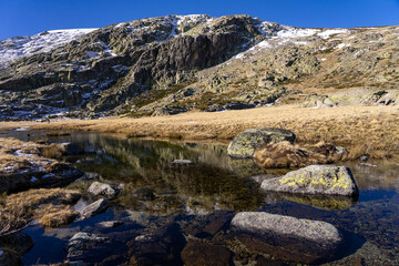 Landscape in Gredos Natural park in a sunny winter day. Ávila, Castilla y León, Spain.