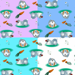 vector color pattern with funny hares