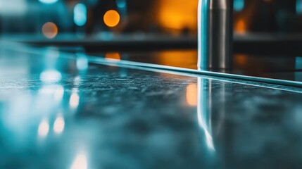 Sleek modern kitchen countertop with ambient lighting reflections, AI