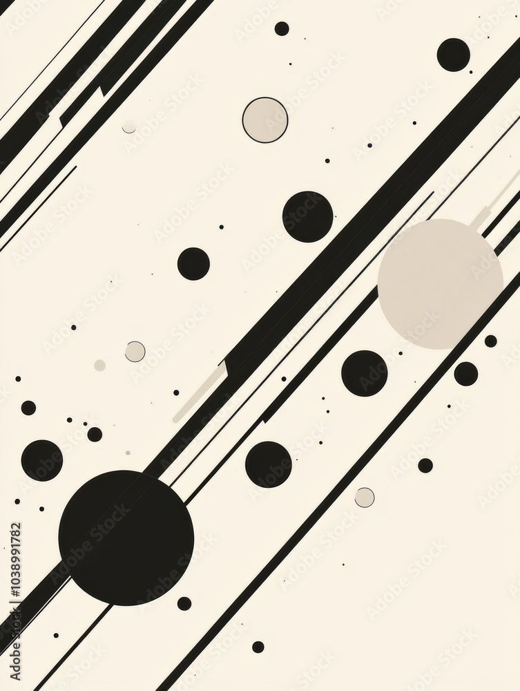Leinwandbilder a striking arrangement of diagonal black lines intersects a light backdrop, adorned with circles of 