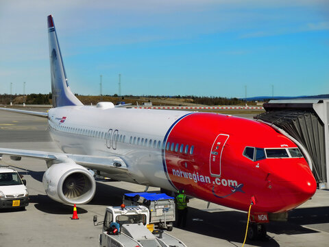 Norwegian Airlines plane in Oslo Gardermoen Airport