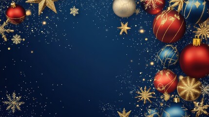 Sparkling Christmas Ornaments on a Navy Blue Background