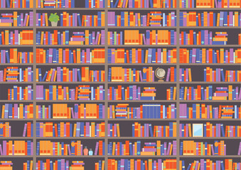 本棚にたくさんの本が並んでいる背景（線画なし）