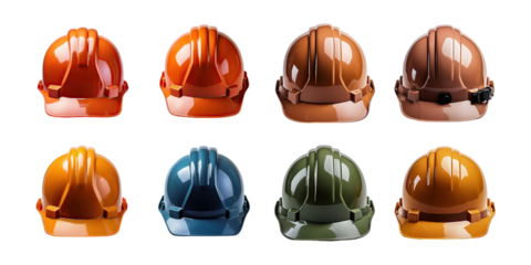 Colorful Hard Hats for Construction and Safety Use, PNG collection, set bundle, isolate on transparent or white background