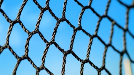 Naklejka premium A tennis net's braided mesh texture, outdoor setting with sunny weather, Minimalist style