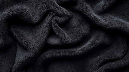 Fototapeta premium Soft black towel. Black cotton fabric towel texture