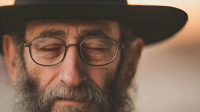 Orthodox jewish man in traditional costume on the street. Jewish memory day. Hanukkah, Passover, Shavuot, Yom Kippur holiday. Happy Independence Day of Israel