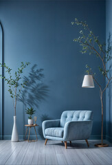 Blue modern room with sofa