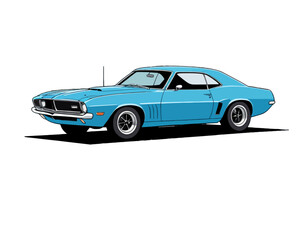Vintage blue car illustration