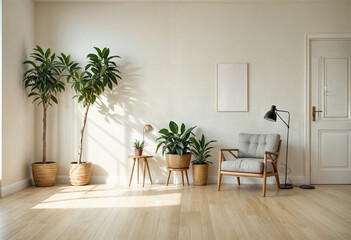 Modern living room with natural lighting and plants