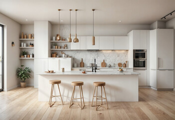 Modern minimalistic Scandinavian kitchen with bright natural light