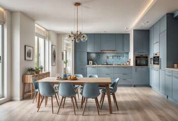 Modern minimalistic Scandinavian kitchen with bright natural light