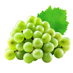 Fresh Green Grapes with Leaf on transparent background