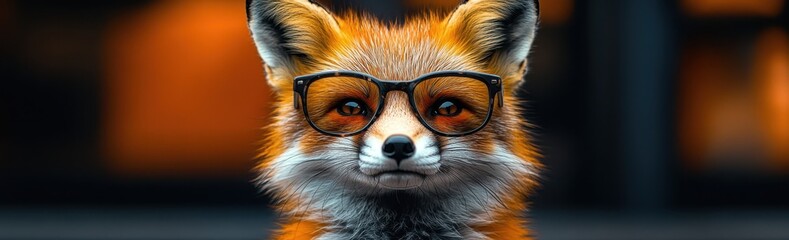 Obraz premium Hyper-Realistic Photograph of a Fox Wearing Sunglasses Isolated on an Orange Background with Copy Space 