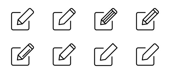 Edit icon set. Document edit icon. Text edit button. Pencil icon. Editable stroke line icons. Vector illustration.