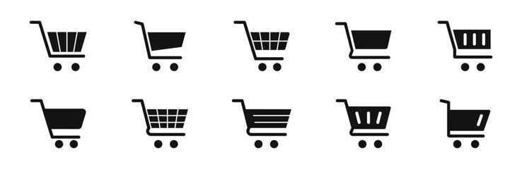 Shopping cart icon set. Trolley icon. Shopping basket icon. Online shopping button. Vector illustration.