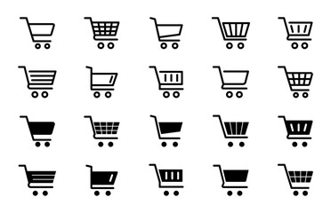 Shopping cart icon set. Trolley icon. Shopping basket icon. Online shopping button. Vector illustration.