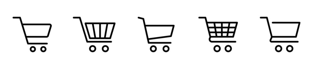 Shopping cart icon set. Trolley icon. Shopping basket icon. Online shopping button. Editable stroke line icons. Vector illustration.