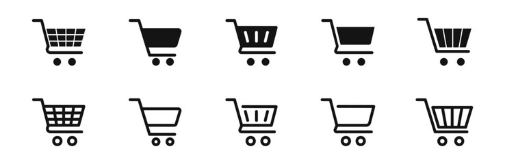 Shopping cart icon set. Trolley icon. Shopping basket icon. Online shopping button. Vector illustration.