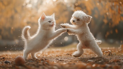Obraz premium Kitten and Puppy Playtime 