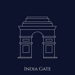 Fototapeta premium Editable Outline Vector of India Gate on Blue Background for Indian Tour and Travel Designs