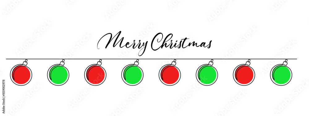 Leinwandbilder one continuous line drawing of christmas ball. festive christmas tree garland with bauble with ribbo