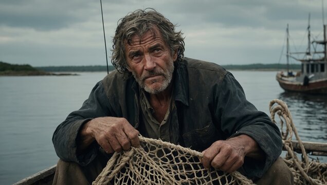 old fisherman with a net