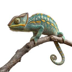 Obraz premium Chameleon on Branch Against transparent background