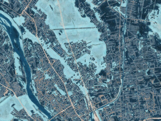 Painterly Style City Map of Bialoleka, Poland in a Blue Color Scheme.