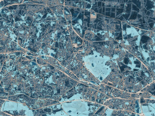 Painterly Style City Map of Chorzow, Poland in a Blue Color Scheme.