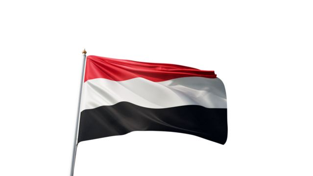Flag of Yemen with no background, transparent png, flag on a flag pole waving in the wind, national symbol of the Yemen, middle east country, picture of a flag