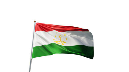Flag of Tadjikistan with no background, transparent png, flag on a flag pole waving in the wind,...