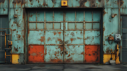 Rusty Metal Garage Door with Windows - Industrial Background