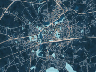 Fototapeta premium Painterly Style City Map of Gniezno, Poland in a Blue Color Scheme.